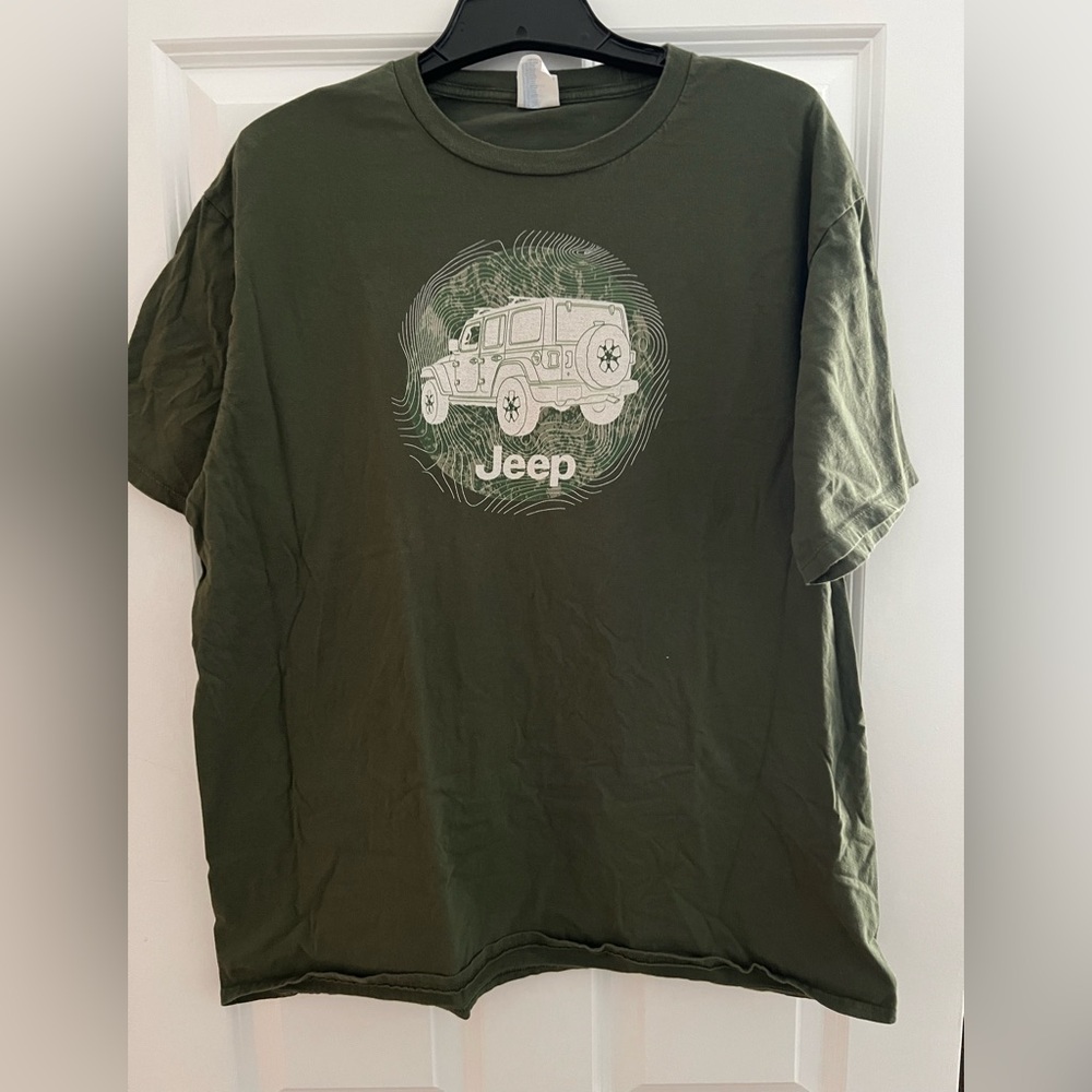 Jeep Wrangler Terrain T-Shirt in a forest green color.